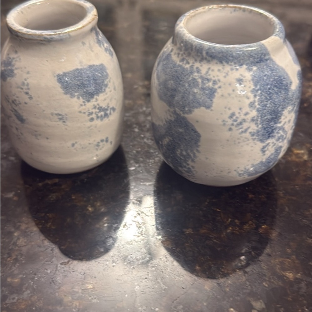 Handmade Ceramic Mini Vases with Blue Speckle Glaze